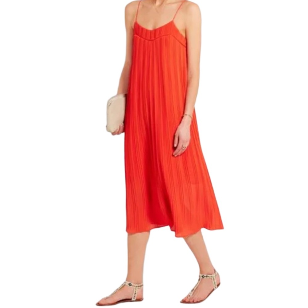 Maje Red Rogelio Plissé-georgette Midi Dress